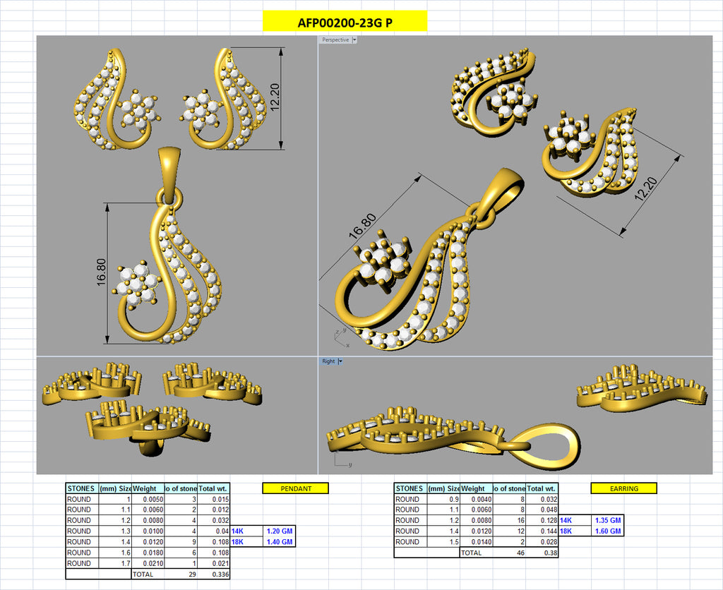 Diamond Pendant & Earring 3D CAD Files | Luxury Jewelry Design Models | CAD File Studio