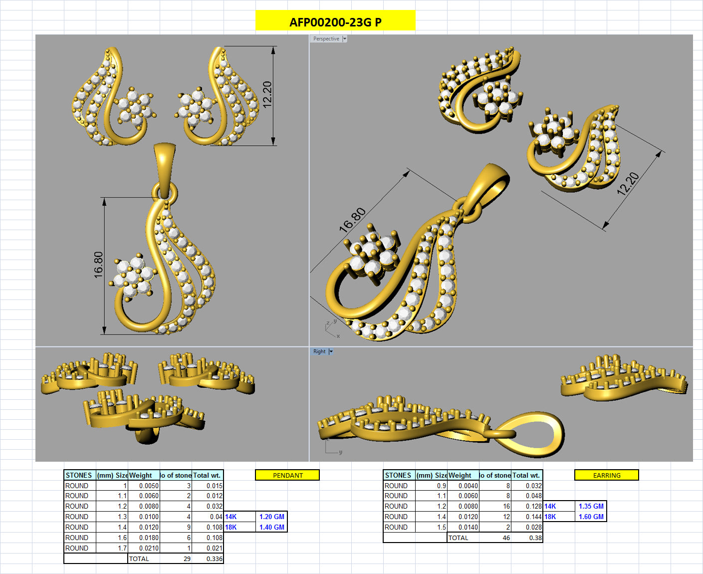Diamond Pendant & Earring 3D CAD Files | Luxury Jewelry Design Models | CAD File Studio