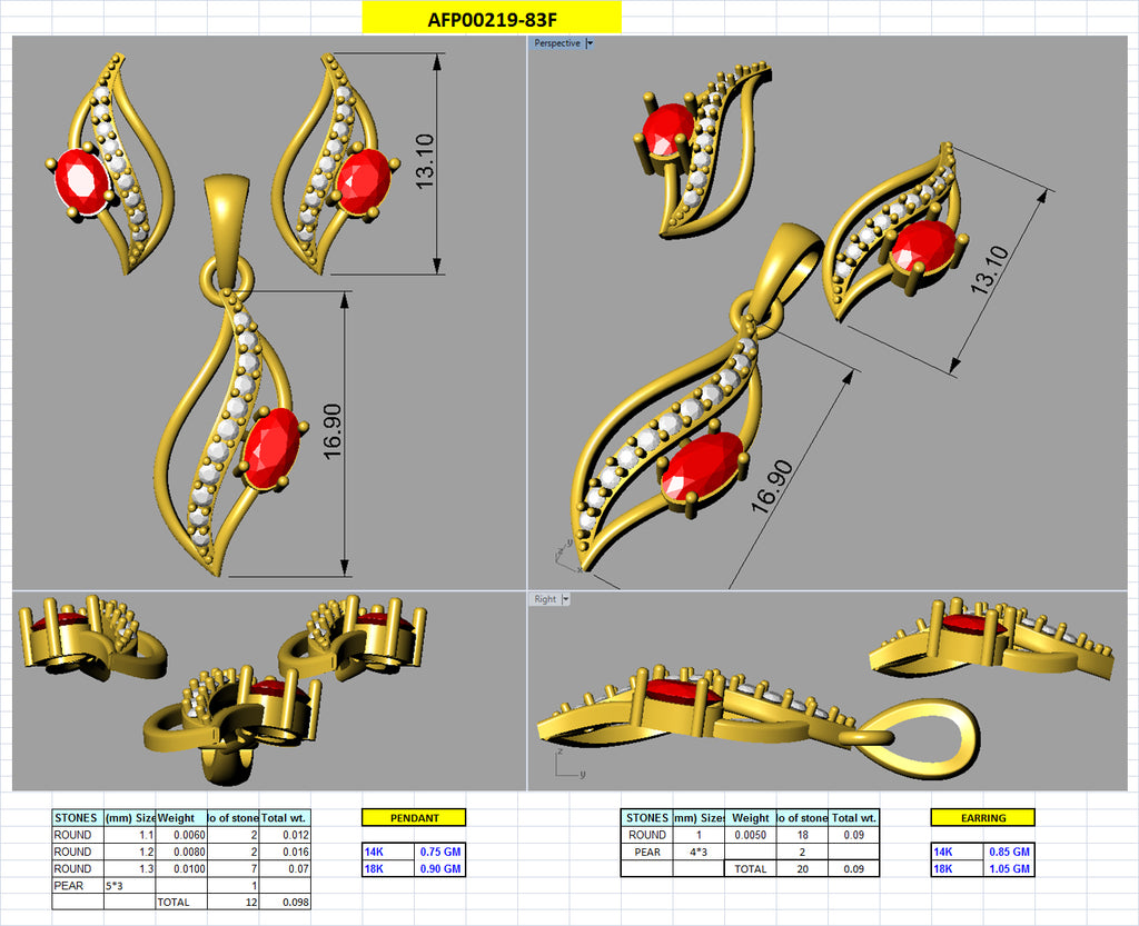 Diamond Pendant & Earring 3D CAD Files | Luxury Jewelry Design Models | CAD File Studio