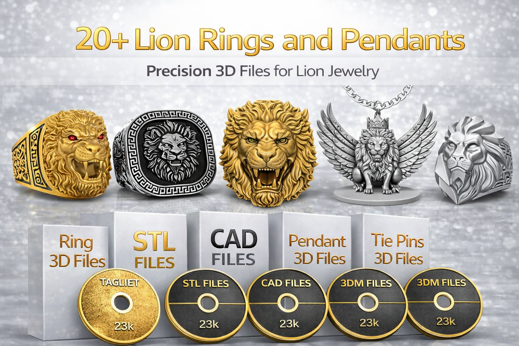 Lion-themed jewelry collection with 3D files