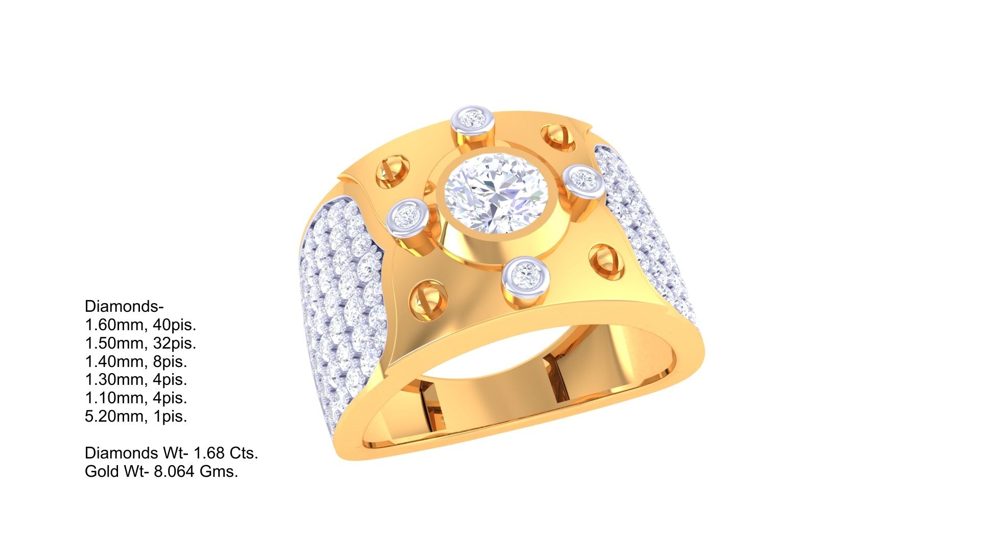 Gents Diamond Ring 3D CAD File | Luxury Men’s Ring Design for Jewelry Manufacturing | CAD File Studio