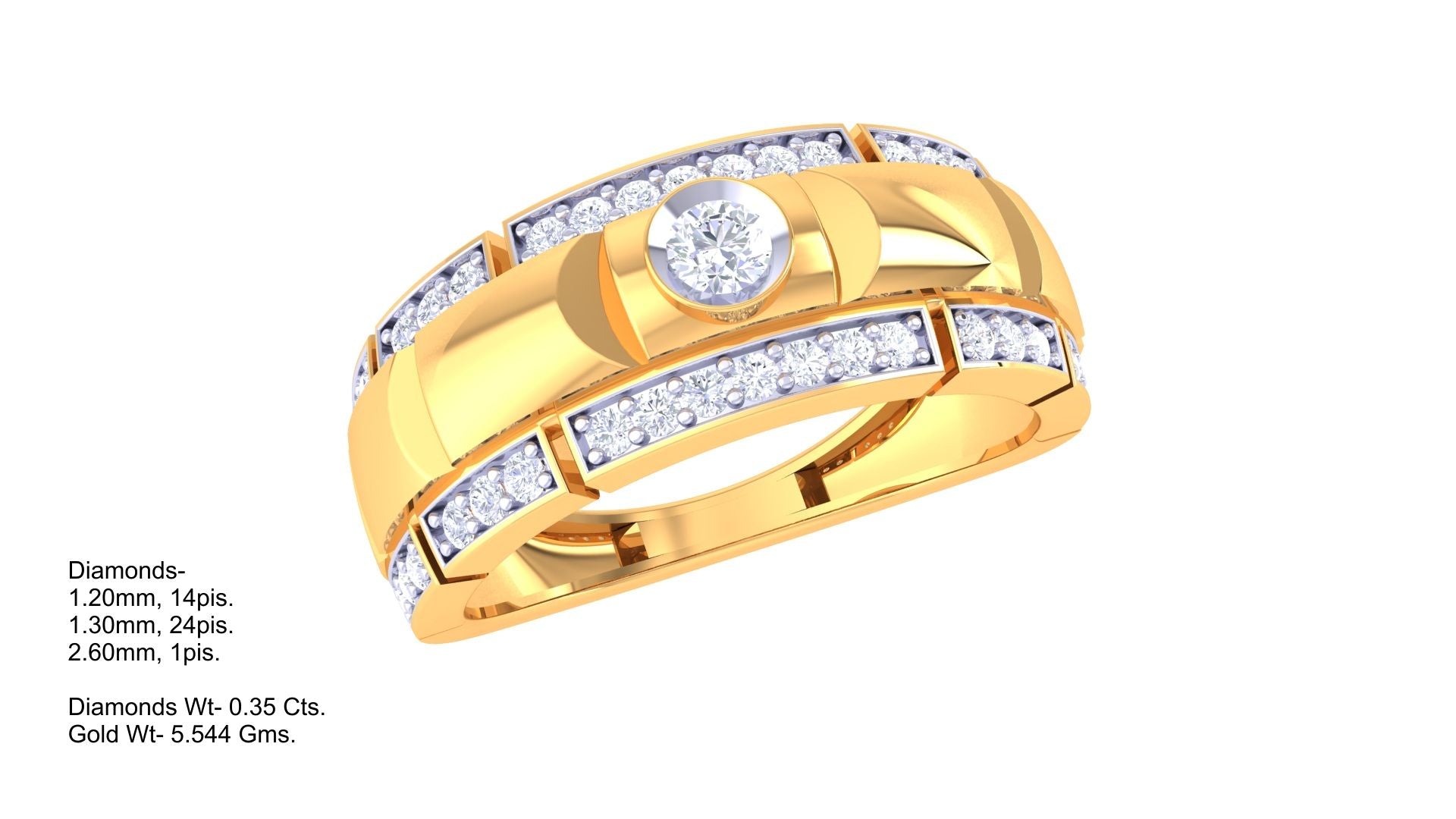 Gents Diamond Ring 3D CAD File | Luxury Men’s Ring Design for Jewelry Manufacturing | CAD File Studio