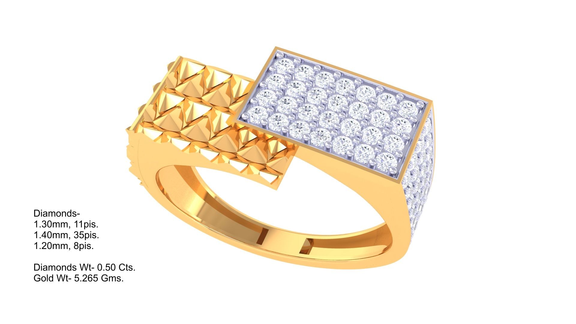 Gents Diamond Ring 3D CAD File | Luxury Men’s Ring Design for Jewelry Manufacturing | CAD File Studio